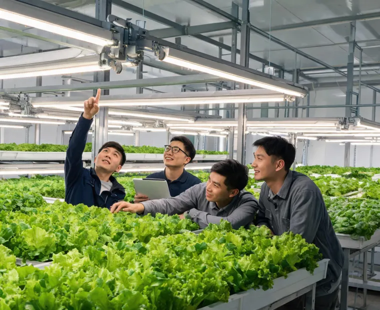 Gavita horticultural lighting team reviewing a controlled environment installation